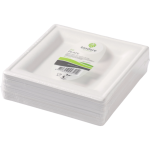 Biodore® Bord, vierkant, 1-vaks, Suikerrietpulp, 160x160mm, wit